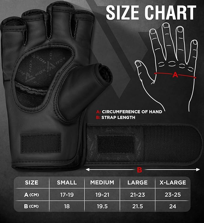 RDX MMA Gloves Grappling Sparring, Maya Hide Leather, Boxing Gloves Men Women Muay Thai Martial Arts Training, Half Finger Adjustable Mitts Wrist Support Kickboxing Cage Fighting Punching Bag Workout