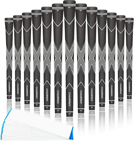 CHAMPKEY Premium Rubber Golf Grips 13 Pack | High Traction and Feedback Rubber Golf Club Grips | Choose Between 13 Grips with 15 Tapse and 13 Grips with All Kits