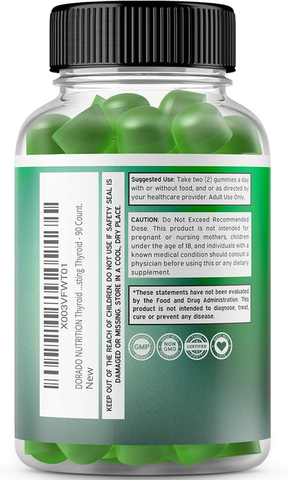 Thyroid Support For Women & Men (90 Gummies) Ashwaganda, Iodine, Bladderwrack, Kelp, & Schisandra - Thyroid Support Supplement - Delicious Flavor - Non-GMO, Vegan, Gluten-Free - (90 Thyroid Gummies)