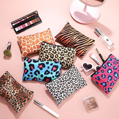 Reginary 20 Pieces Cosmetic Bag for Women, Roomy Makeup Bags with Zipper Toiletry Bag Pouch Travel Packing Accessory Organizer Gifts, 7 x 4.3 Inches(Leopard)