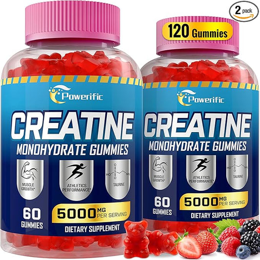 Creatine Monohydrate Gummies for Men & Women, Create Creatine Pre-Workout Gummies, Taurine&B6, Increase Strength, Energy & Endurance Chewable Supplements, 5g Per Serving, Organic (2 Packs)
