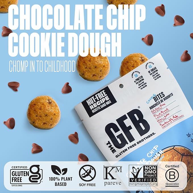 The Gluten Free Brothers Chocolate Chip Cookie Dough Nut Free Bites - Allergen Friendly, Gluten Free, Soy Free Protein Balls – Plant Based Vegan Non-GMO Snack Size Protein Energy Balls, 4 oz (6 Count)