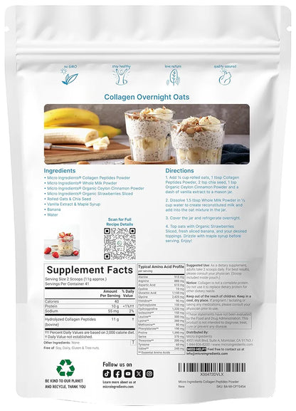 Micro Ingredients Bovine Collagen Peptides Powder, 1lb | Type I & III + Natural Protein | Grass-Fed Bovine Source | Unflavored | Supports Skin, Joint & Bone Health | Paleo, Non-GMO