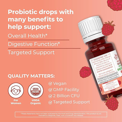 MaryRuth Organics USDA Organic Womens Probiotic Liquid Drops for Digestive Health | Targeted Support for Women | Four Probiotic Blend | Women's Wellness | Dairy Free | 30 Servings