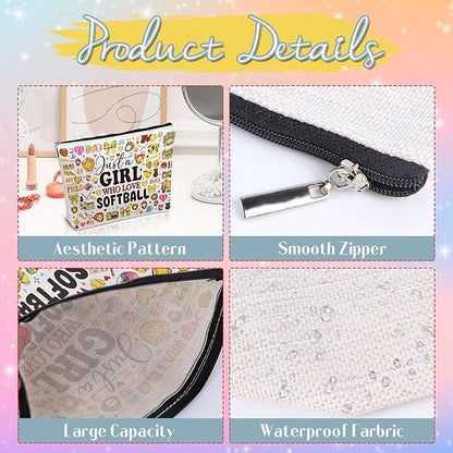 Softball Makeup Bag Gifts - Softball Accessories Cosmetic Bag with Zipper, Birthday Christmas Mother's Day Gifts for Women Coach Player Mom Sister Niece Aunts Besties BFF Friends Coworkers