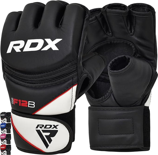 RDX MMA Gloves Grappling Sparring, Maya Hide Leather, Boxing Gloves Men Women Muay Thai Martial Arts Training, Half Finger Adjustable Mitts Wrist Support Kickboxing Cage Fighting Punching Bag Workout