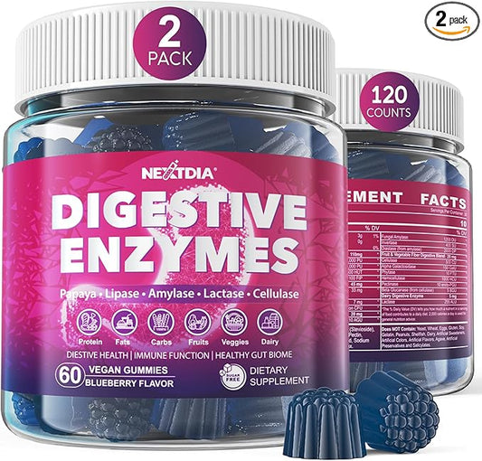 Digestive Enzymes Gummies with Probiotics, Papaya, Bromelain, Ginger - Bloating Relief & Gut Health Chewable Supplement for Women Men Digest Proteins Dairy Carbs Veggies Fats, Sugar Free Vegan, 120Cts