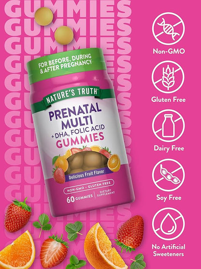 Nature's Truth Prenatal Multivitamin Gummies | with DHA & Folic Acid | 60 Count | Fruit Flavor | Non-GMO & Gluten Free Supplement