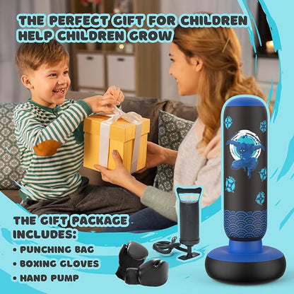 Punching Bag for Kids, Tall Larger 66’’ Inflatable Punching Bag Boxing Bag for Kids Teens, Punching Bag Set Toy with Gloves and Pump for Practicing Karate, Taekwondo