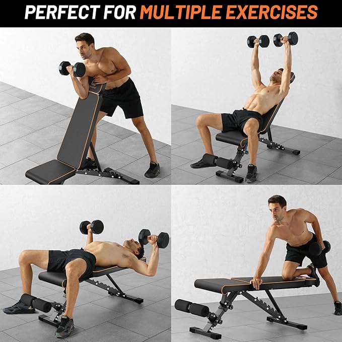 SPORTIC Adjustable Weight Bench - 880LBs Workout Bench