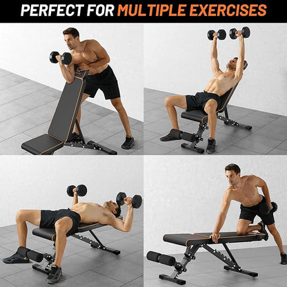 SPORTIC Adjustable Weight Bench - 880LBs Workout Bench
