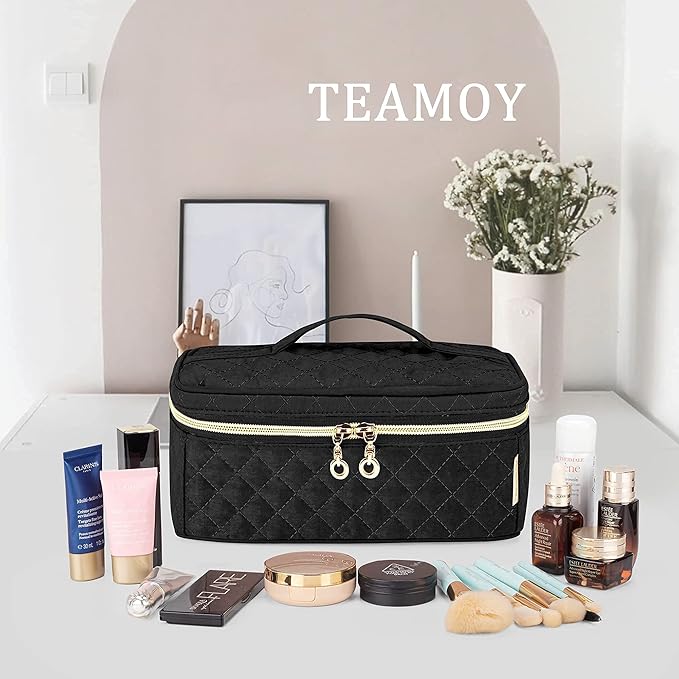 Teamoy Travel Makeup Brush Case, Makeup Train Organizer Bag with Handle for Makeup Brushes(up to 9-inch) and Essentials, Medium, Black(BAG ONLY)