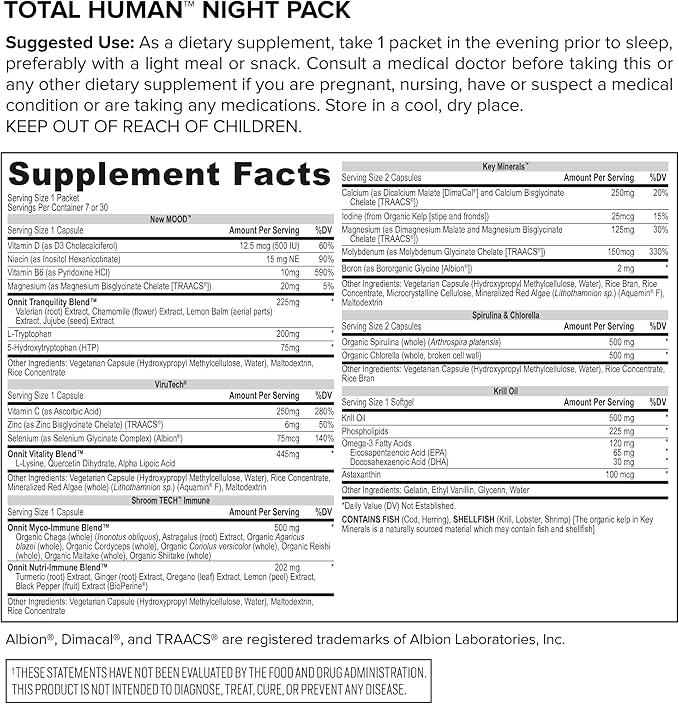ONNIT Total Human Day and Night Vitamin Packs for Men and Women,Capsule, 30-Day Supply - Adult Multivitamin