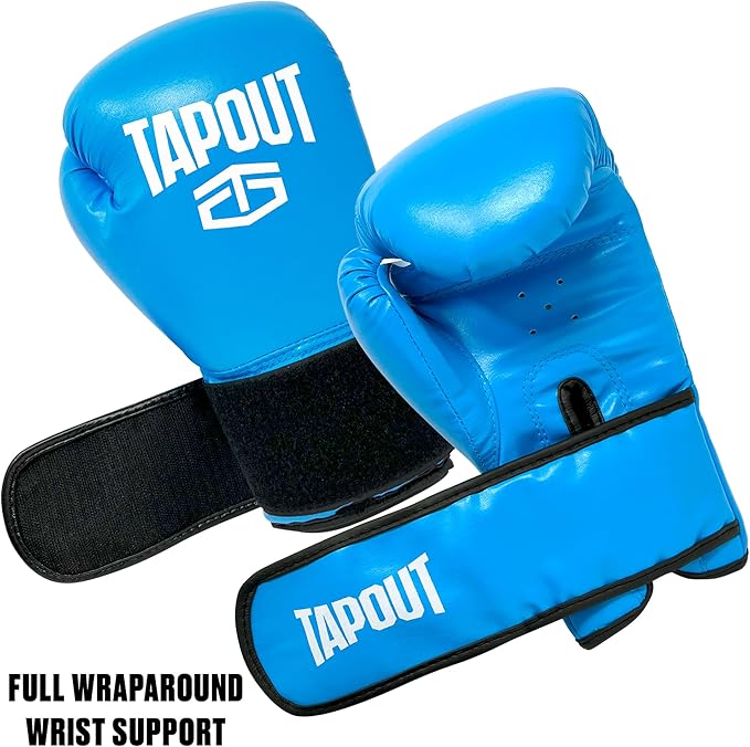 TAPOUT Kids Blue Boxing Kit: 8 oz Gloves, Inflatable Punching Bag with Pump, Mesh Carrying Bag Included