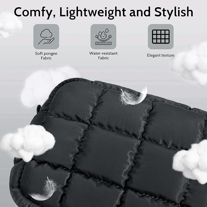 Quilted Cosmetic Bag, Puffer Makeup Bags, Crossbody Purses for women,Cute Travel Toiletry Bag for Women (Charcoal)