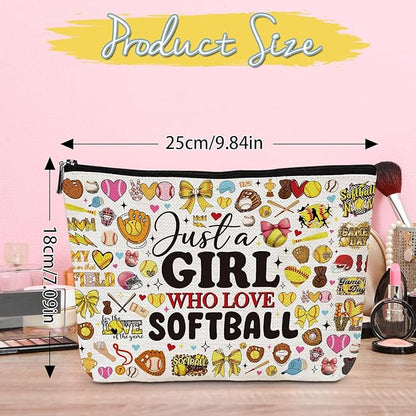 Softball Makeup Bag Gifts - Softball Accessories Cosmetic Bag with Zipper, Birthday Christmas Mother's Day Gifts for Women Coach Player Mom Sister Niece Aunts Besties BFF Friends Coworkers
