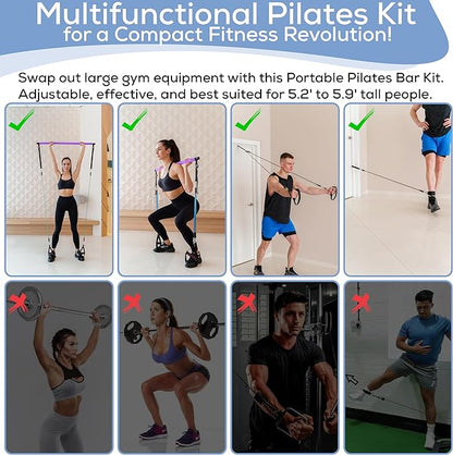 Upgraded Pilates Bar Kit – 39” Adjustable Exercise 6X 20, 20, 30, 30, 40 40 lbs