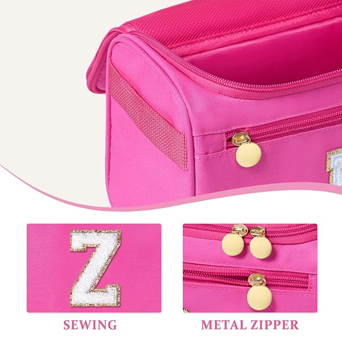 COSHAYSOO Christmas Valentines Galentines Day Fall Travel Gifts for Women Friend Sister Bestie Happy Birthday Party Favor Present, Large Hanging Toiletry Bag Skin Care Toiletries Hot Pink Letter Z