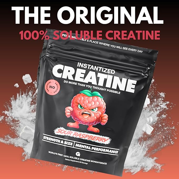 Gains in Bulk Instantized Creatine Monohydrate Powder - Pre Workout Supplement, Support Muscle Endurance, High Energy and Cognitive Function, 100% Soluble, No Bloating (30 Servings, Sour Raspberry)
