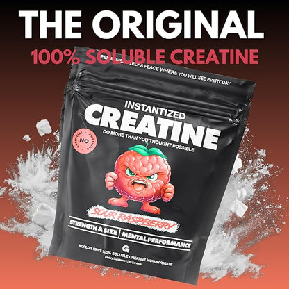 Gains in Bulk Instantized Creatine Monohydrate Powder - Pre Workout Supplement, Support Muscle Endurance, High Energy and Cognitive Function, 100% Soluble, No Bloating (30 Servings, Sour Raspberry)
