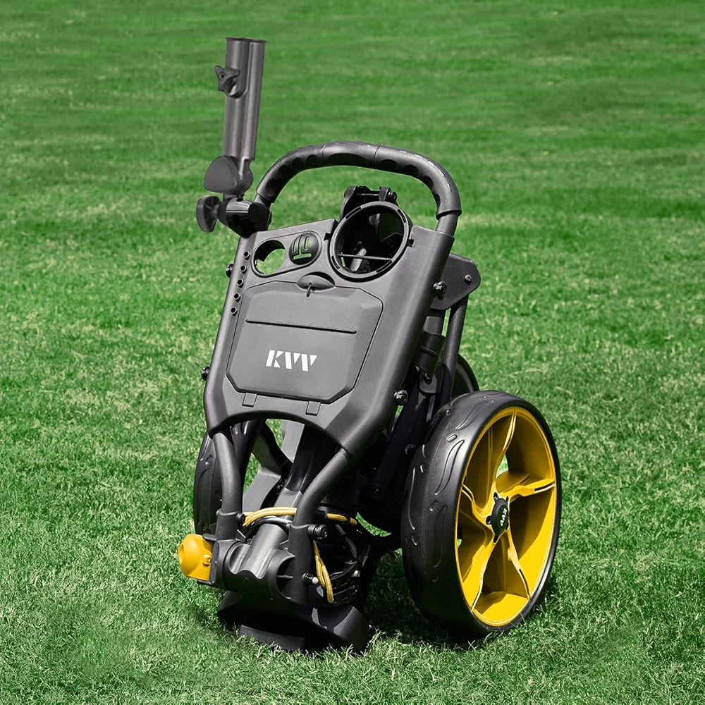 KVV 3 Wheel Golf Push Cart Ultra Lightweight Smallest Folding Size, New-Version Scorecard Holder