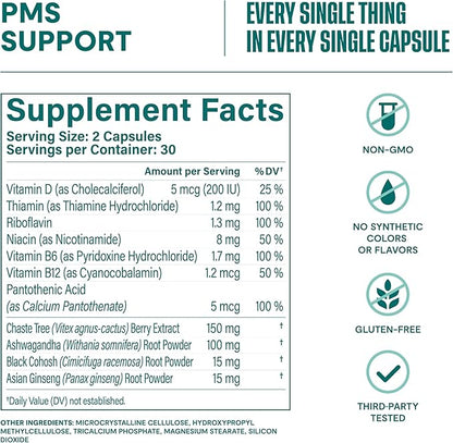 Habit PMS Support Supplement for Women 2 Pack (120 Capsules) - Supports Premenstrual Symptoms & Stress, Hormone Balance, Mood, B Vitamins, Vitamin D, Chasteberry, Ashwagandha, Gluten-Free, Non-GMO