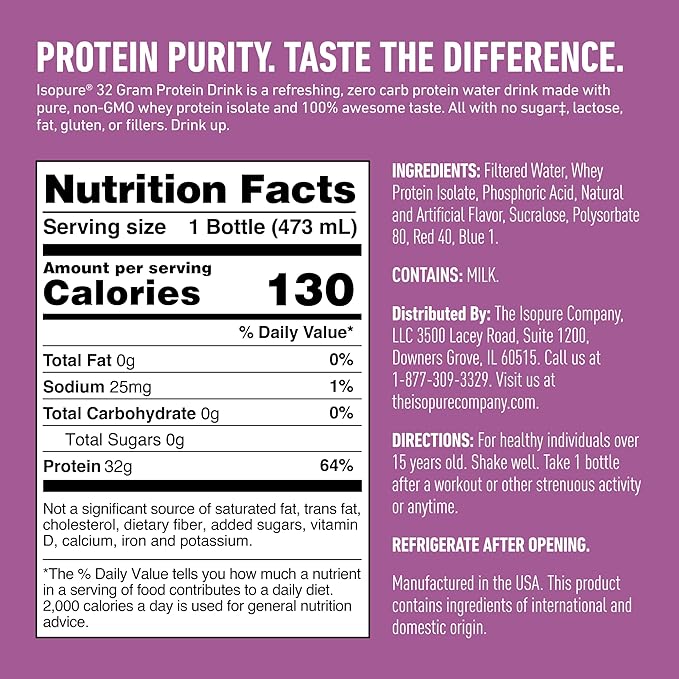 Isopure Zero Carb 32g Protein Ready-to-Drink, Whey Protein Isolate, Grape Frost, 16 Fl Oz (12 Bottles)