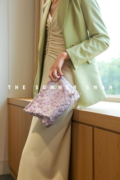 The Summer Swan | Floral Cosmetic Bag｜Large Aesthetic Personal Item Bag | Preppy Travel Makeup Pouch | Skincare Bag (Embroidery Light Purple)