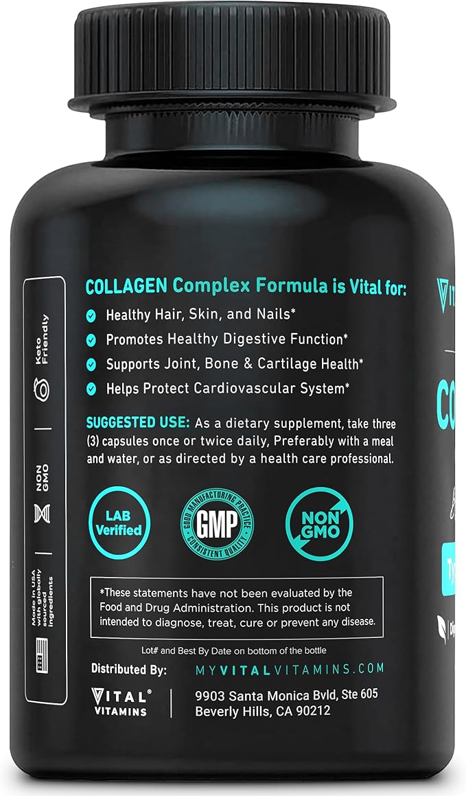 Vital Vitamins Collagen for Women & Men (2 Pack) - Type I, II, III, V, X Multi Collagen Pills - Grass Fed, Non-GMO - 300 Capsules