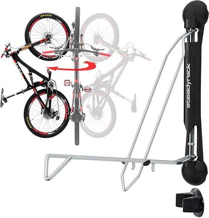 Steadyrack Bike Rack - Pivoting Mountain Bike Rack, Holds Up 77lbs, Fits 20"-29", 2.1"-2.8" Tires, Foldable Wall Mount for Space-Saving Storage Bicycle Hanger