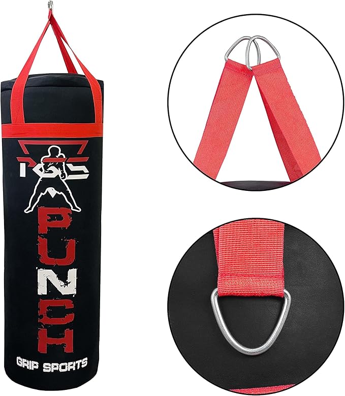 PGS Punching Bag - Hanging Boxing Bag for MMA, Karate, Judo, Muay Thai, Kickboxing, Self Defense Training for Training at Home or Gym or Office - Unfilled Heavy Bag 70 to 100 lbs - Black- UNFILLED