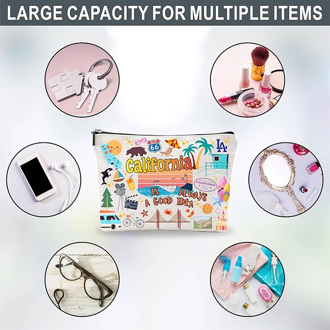 Cosmetic Bags for Women: Travel Organizer Bags, Makeup and Toiletry Pouch - California Themed Gifts - D05