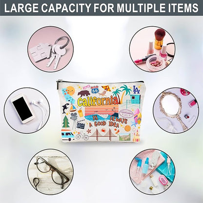 Cosmetic Bags for Women: Travel Organizer Bags, Makeup and Toiletry Pouch - California Themed Gifts - D05