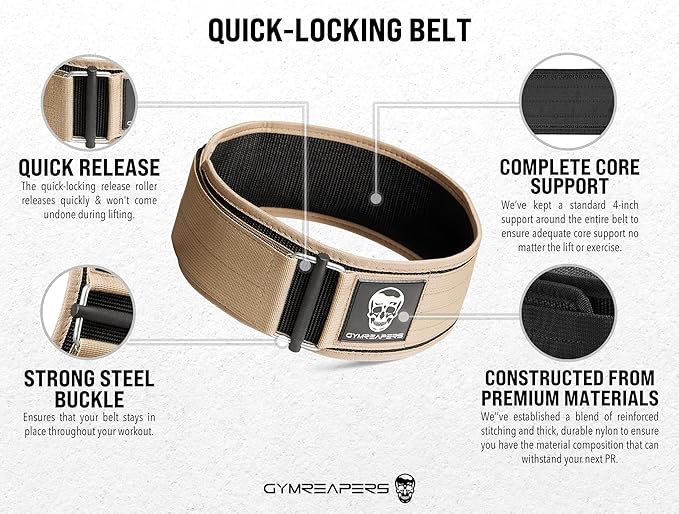 Gymreapers Quick Locking Weightlifting Belt for Bodybuilding 4 Inch