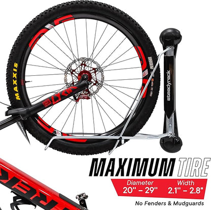 Steadyrack Bike Rack - Pivoting Mountain Bike Rack, Holds Up 77lbs, Fits 20"-29", 2.1"-2.8" Tires, Foldable Wall Mount for Space-Saving Storage Bicycle Hanger