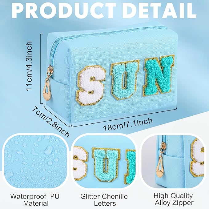 Sanwuta 4 Pcs Hair Face Skin Travel Bag Set Preppy Makeup Pouch PU Leather Skincare Bag Waterproof Cosmetic Organizer Birthday Christmas Gifts (Blue,Green,Blue Green,White,Fresh Style)