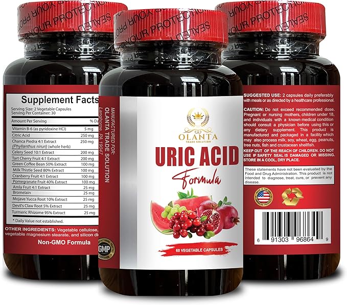 URIC Acid Formula - Kidney Herbal Supplements Pills, Natural Uric Acid, Uric Acid Control, Uric Acid Flush, Uric Acid Vitamins for Men and Women - 1 Bottle 60 Capsules