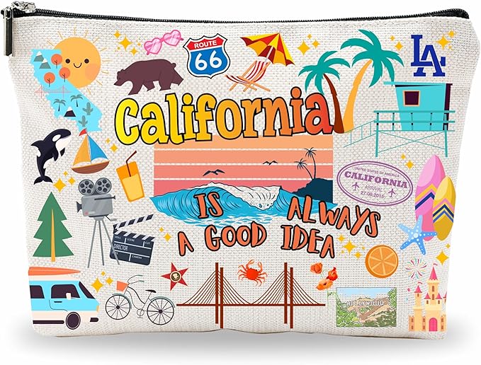 Cosmetic Bags for Women: Travel Organizer Bags, Makeup and Toiletry Pouch - California Themed Gifts - D05
