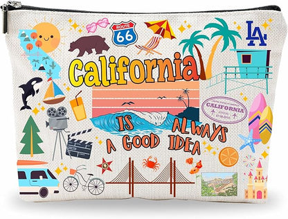 Cosmetic Bags for Women: Travel Organizer Bags, Makeup and Toiletry Pouch - California Themed Gifts - D05