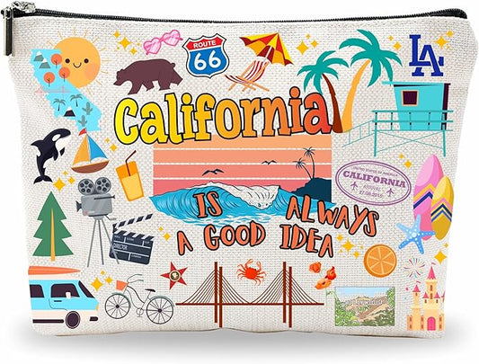 Cosmetic Bags for Women: Travel Organizer Bags, Makeup and Toiletry Pouch - California Themed Gifts - D05