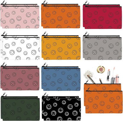 Reginary 20 Pieces Cosmetic Bag for Women, Roomy Makeup Bags with Zipper Toiletry Bag Pouch Travel Packing Accessory Organizer Gifts, 7 x 4.3 Inches (Smile Face)