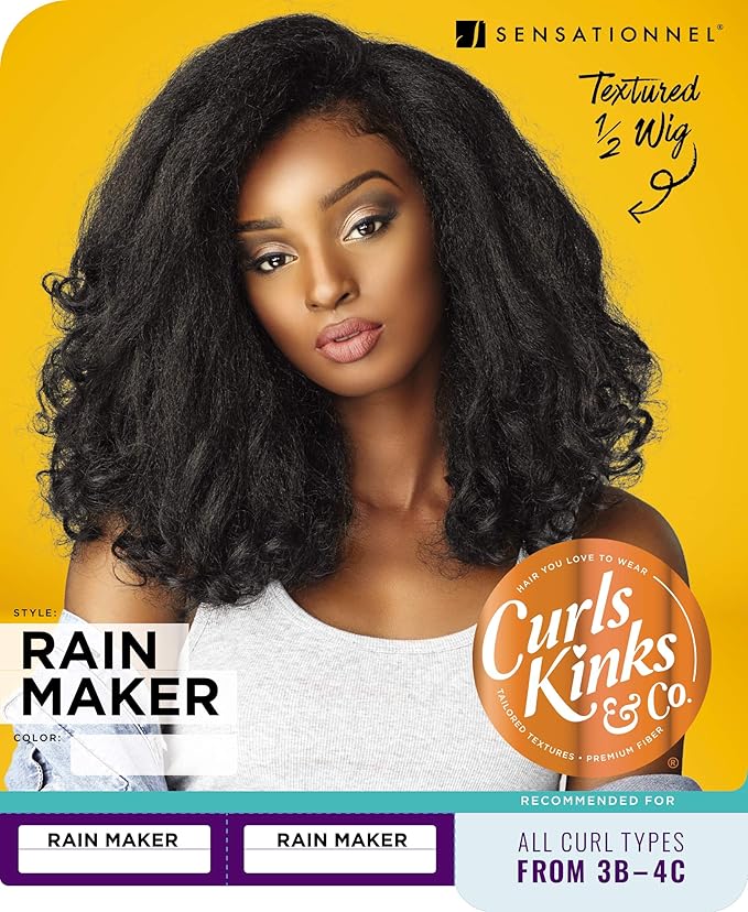 Sensationnel Curls Kinksandco Half Wig - Rain Maker Instant Weave Drawstring Cap for Natural 3C to 4C Hair Textures (2 DARKBROWN)