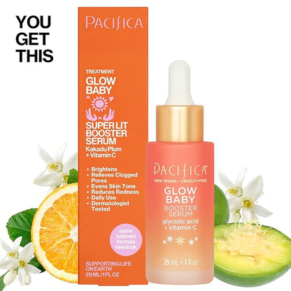 Pacifica Glow Baby Complete Skincare Set – 6 Piece Vitamin C Brightening Collection (Face Wash, Peel Pads, Booster Serum, Moisturizer, Eye Cream, Sheet Mask), 100% Vegan