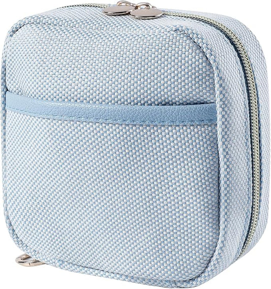 Small Canvas Makeup Bag with Compartments for Purse, Wide-open Makeup Pouch with Zipper and Keychain, Key Pocket Lipstick Bag Travel Organizer Bag (03Light Blue)