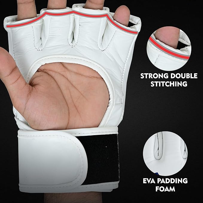 Extreme Knockout MMA Gloves - Cowhide Leather Open Palm Gloves for Men & Women, Martial Arts, Kickboxing, Muay Thai, Boxing, Sparring, Grappling, Punching Bag MMA