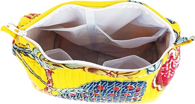 Rastogi Handicrafts Cosmetic Bags Set, 3 Piece Make Up Organizer Bag Storage Bags with Zipper Closure (3, Yellow, Design-8)