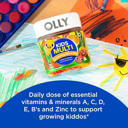 OLLY Kids Sleep Gummy, Melatonin, L Theanine, Chamomile, 60 Count and Kids Multivitamin Gummy Worms, Vitamins A C D E Bs Zinc, 70 Count