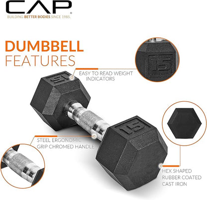 CAP Barbell 150 LB Coated Hex Dumbbell Weight Set with Vertical Rack | Multiple Options