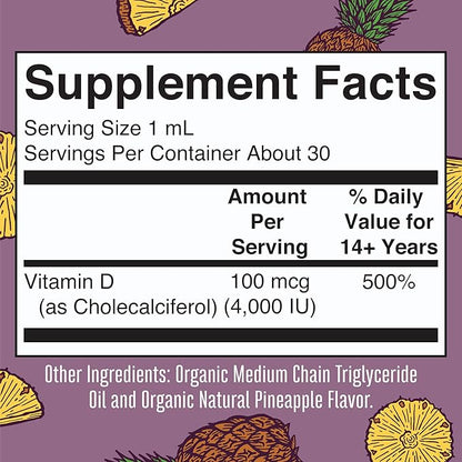 MaryRuth Organics Vitamin D3 Liquid Drops | Megadose 4000 IU | USDA Organic Liquid Vitamin D Spray for Adults & Kids | Immune Support & Bone Health | Vegan | Gluten Free | Non-GMO | 30 Servings