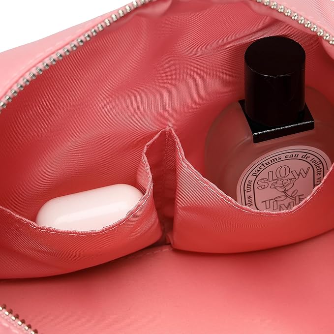 Organizer Bag Lightweight Cosmetic Bag with Ring Clasp Perfect Travel Makeup Bag for Women nylon Stand Up Design (Pink/Nylon)